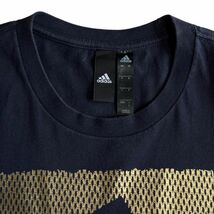 adidas アディダス 半袖 プリント ロゴ Tシャツ コットン 丸首 トップス カットソー スポーツウェア ゴールド メタリック L ネイビー 金_画像3