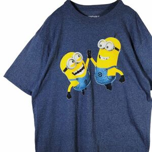 【レア】Minions ミニオン Tシャツ Lサイズ ブルーグレー キャラクター アニメ 映画 ムービー 海外 輸入古着 ユニバ 匿名配送