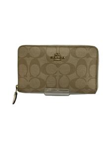 COACH◆長財布/レザー/BEG/モノグラム/レディース/ラウンドジップ