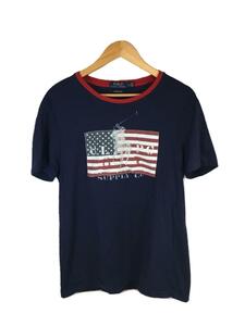 POLO RALPH LAUREN◆星条旗/リンガーTシャツ/L/コットン/NVY/CUSTOM SLIM FIT/シミ有り