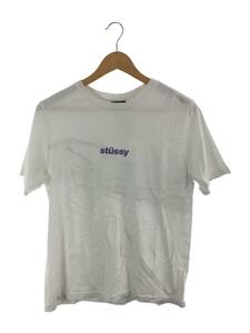 STUSSY◆LOGO MINI TEE/フロントロゴプリントクルーネックミニTシャツ/M/コットン/WHT/無地