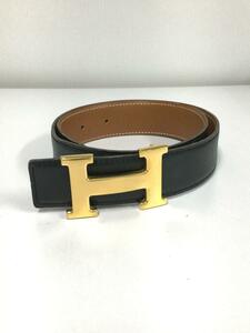 HERMES◆HERMES エルメス Hベルト/65cm/レザー/BLK/レディース