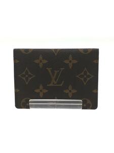 LOUIS VUITTON◆ポルト2カルトヴェルティカル_モノグラム_BRW/レザー/BRW/モノグラム/メンズ/内側傷有