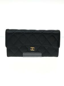 CHANEL◆長サイフ_マトラッセ_ラムスキン_ココマーク_BLK/羊革/BLK/無地/レディース