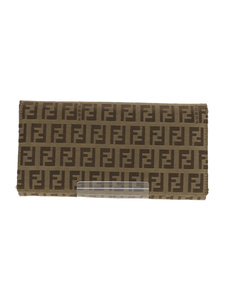 FENDI◆2つ折り財布/キャンバス/BEG/総柄/レディース/ズッカ柄/