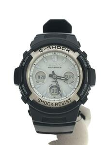 CASIO◆ソーラー腕時計・G-SHOCK/デジアナ/ラバー/WHT/BLK/SS