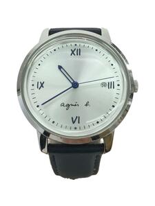 agnes b.◆クォーツ腕時計/アナログ/レザー/NVY/NVY/VJ32-KTD0