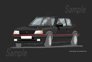 イラスト プジョー205 GTI A4サイズ 額入り