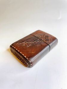 レア物 zippo ライター レザー 本革 ネイティブ インディアン 純正品 7S-5800【動作確認品】 