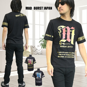  【MAD BURST JAPAN】箔ツートンプリント半袖Tシャツ【型番70740】新品レットｘゴールド　ブラックL