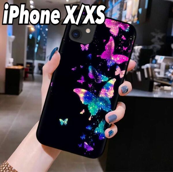 【iPhoneX/XS】黒 蝶々 iPhoneケース 大人気 韓国