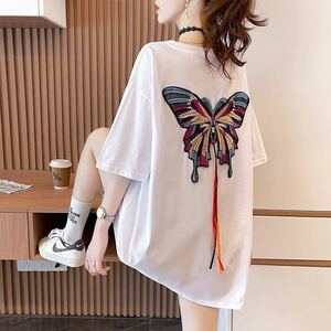  lady's T-shirt summer easy short sleeves butterfly pattern large size pretty stylish LUDA160(4 color M-4XL)