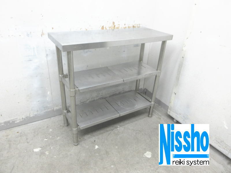 □中古ステンレス作業台・中棚・スノコ付・900×350×835(mm)・厨房専門