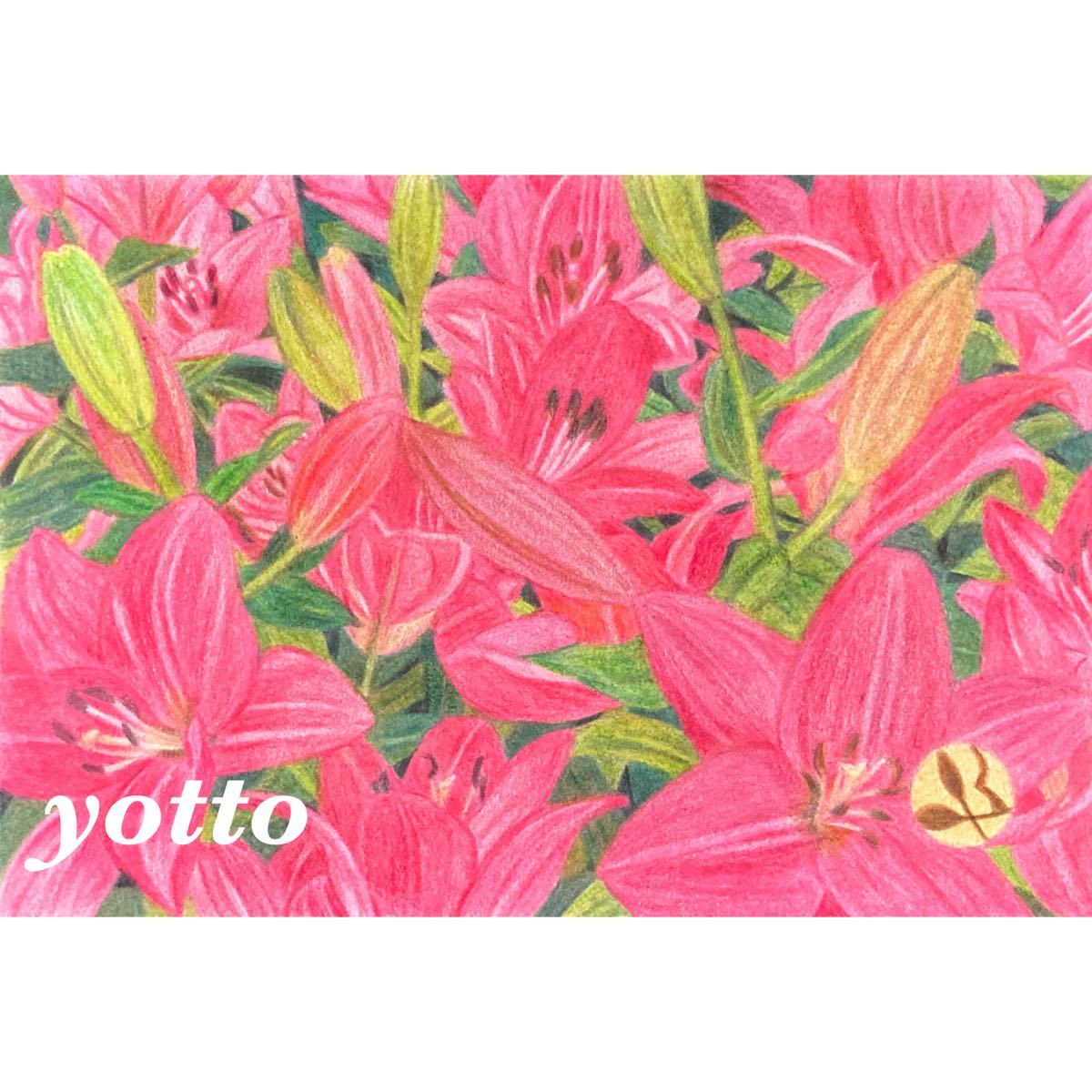 Colored pencil drawing Aya《9》 ~ Lily ~ Postcard size/with frame◇◆Hand-drawn◇Original drawing◆Flower◇◆Yotto, artwork, painting, pencil drawing, charcoal drawing