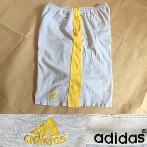 90s adidas ハーフパンツ XL程度 スウェット グレー イエロ