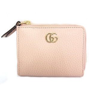 グッチ GUCCI コンパクト財布 ピンク コインケース L字ファスナー レザー GGマーモント 644406 2184【中古】【程度A+】【極上美品】