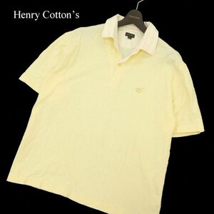 Henry Cottons ヘンリーコットンズ 刺繍★ 襟ストライプ 半袖 鹿の子 ポロシャツ Sz.XXL　メンズ 黄色 大きいサイズ　C3T06669_7#A