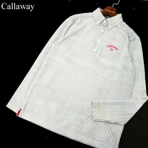 Callaway キャロウェイ 通年 ロゴ刺繍★ 長袖 ボタンダウン ストライプ ポロシャツ Sz.M　メンズ ゴルフ　C3T06732_7#C