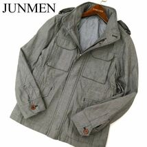 JUNMEN ジュンメン フード収納★ ストレッチ ストライプ M-65 ミリタリー フィールド ジャケット ブルゾン Sz.S　メンズ 灰　C3T06708_7#O_画像1