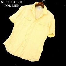 NICOLE CLUB FOR MEN ニコルクラブ フォーメン 春夏 【麻100% リネン】 Herdmans 半袖 ワーク シャツ Sz.46　メンズ 黄色　C3T07044_8#A_画像1