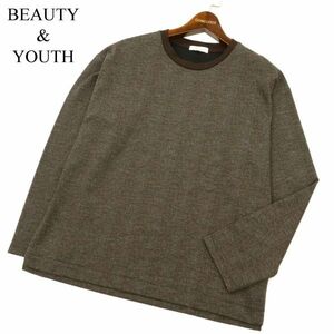 美品★ BEAUTY&YOUTH ユナイテッドアローズ 長袖 グレンチェック★ ポンチ ワイドフォルム カットソー Tシャツ Sz.M　メンズ　C3T07171_8#F