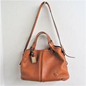 ♪♪70877　PELLE BORSA　レザーショルダーバッグ ペレボルサ ブラウン系 茶 2way ハンドバッグ かばん 鞄♪♪