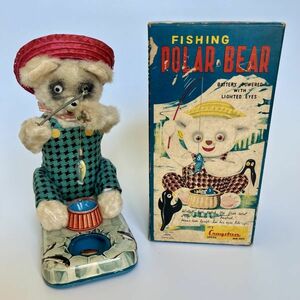 [ beautiful goods. working properly goods!! ]1950 period Alps commercial firm [ north ultimate bear. fish fishing ] tin plate / Japan electric catch & Release fishing Bear - north ...