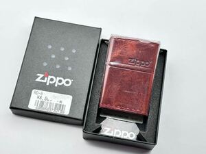 5-27 未使用 Zippo ジッポ ジッポー オイル ライター REAL LEATHER リアル レザー 本革 手縫い 革巻きRD-5 ダメージ レッド