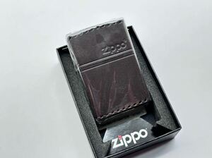 5-27 未使用 Zippo ジッポ ジッポー オイル ライター REAL LEATHER リアル レザー 本革 手縫い 革巻きDB-5 ダーク ブラウン