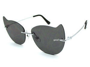 CAT FLAT LENS SUNGLASS SILVER × SMOKE/キャットフラットレンズサングラス猫耳ねこみみネコミミメガネ眼鏡フレームレスリムレスフレーム