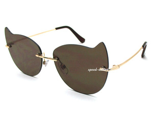 CAT FLAT LENS SUNGLASS GOLD × BROWN/キャットフラットレンズサングラスにゃんグラスニャン可愛いかわいいねこネコツーポイントフレーム