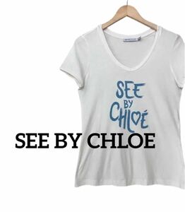 【SEE BY CHLOE クロエ】ロゴTシャツ　白半袖　トップス　ゆるVネック 半袖Tシャツ カットソー