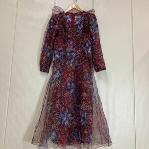 260 madame hanai ハナイ ユキコ チュール フリル 花柄 ドレス ワンピース サイズ9 フラワー レトロ 花井 HANAI YUKIKO 薄地 30811AAI