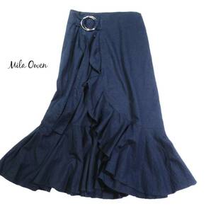 Mila Owen ミラオーウェン リネン デザイン ロング フリルフレア ラッフルAライン巻きスカート 0の画像1