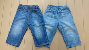 130 薄手デニムハーフパンツ夏美品☆エフオーキッズ　　涼 記名消しf.o.kids ブルー男 かっこいい