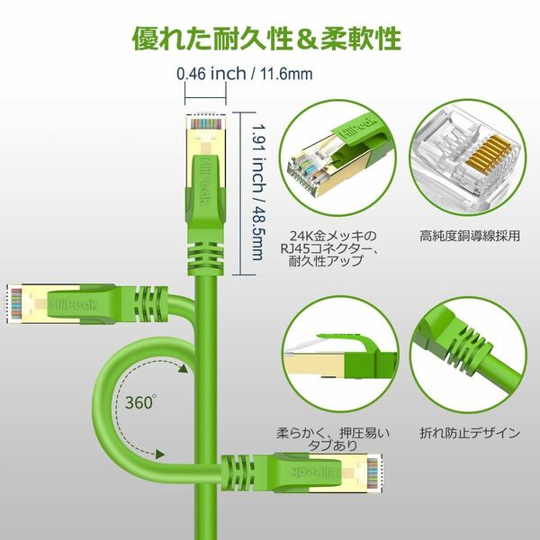 30%off！早い者勝ち！！LANケーブル CAT8 10m 緑 グリーン