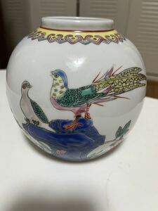 中国景徳鎮製 茶壷　色絵 花鳥図　中国古美術　蓋なし　花瓶　骨董品　粉彩
