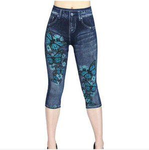  lady's 7 minute height leggings butterfly . floral print summer leggings Denim manner leggings pants 