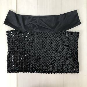 k0075 beautiful goods tube top bare top off shoulder spangled Italy made stretch S black lady's elegant ga- Lee сhick 