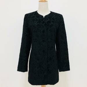 k0176 美品 ungaro ウンガロ ジャケット 長袖 肩パット ノーカラー サイズ38 黒 総柄 レディース ゴージャス エレガントガーリーチック