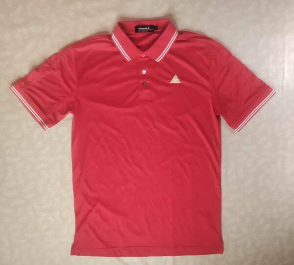 ルコック ゴルフ　半袖シャツ　サイズＬ　光沢レッド　しなやか　ややストレッチ　ボタン３色　速乾超薄手生地