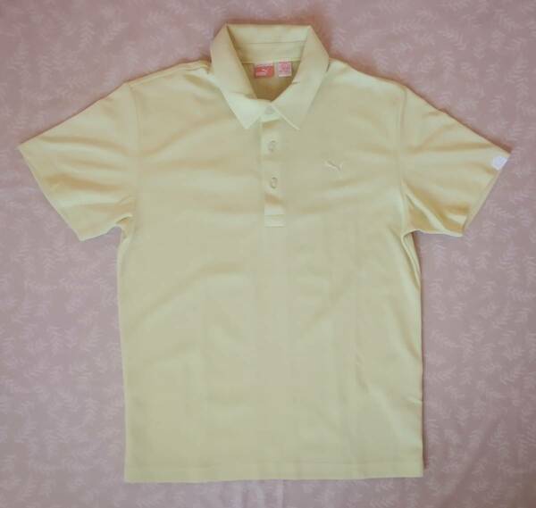美品！　プーマゴルフ　半袖シャツ　サイズＭ　うすい黄緑色ⅹ背面切り替えデザイン　ややストレッチ　柔らかい　速乾薄手生地