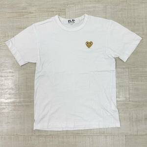 定番 PLAY COMME des GARCONS プレイ コム デ ギャルソン ゴールド ハート ロゴ 刺繍 Tシャツ TEE T-Shirt WHITE ホワイト 系 サイズ S