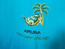 T80◆古着 ARUBA ONE HAPPY ISLAND 刺繍 Tシャツ◆海外古着 輸入古着 ライトブルー ワニ ヤシの木 ネコポス送料385円 5H_画像2