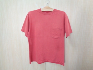 T61◆90's ポケットＴシャツ◆レッド系 色褪せ メンズ トップス シングルステッチ 古着 USED ネコポス便発送 5H