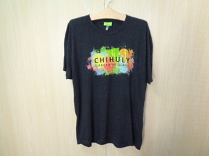 T67◆CHIHULY Tシャツ◆size:XL チャコールグレー系 レーヨン混紡 メンズ トップス プリントTシャツ US古着 USED ネコポス便発送 5H