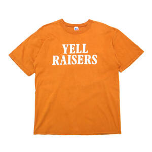 90s ビンテージ RUSSELL ラッセル アスレチック USA製 Tシャツ YELL RAISERS 90年代 古着 アメカジ ワーク XL カレッジ オレンジ 