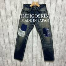 美品！INDIGO SKINユーズド加工パッチワークセルビッチデニム！_画像1