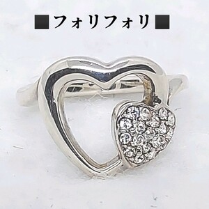  Folli Follie Folli Follie SV925 approximately 9 number double Heart ring ring silver rhinestone 