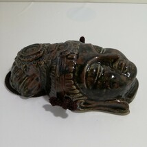 仏教美術 仏頭 菩薩 陶器製 壁掛け 15.5cm [オブジェ 焼物 陶人形]_画像4